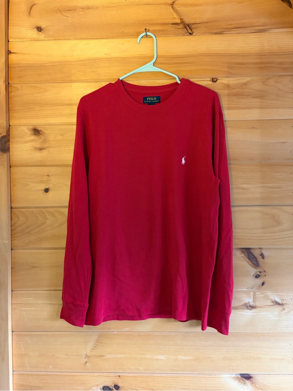 Polo by Ralph Lauren Red Long-Sleeve Crewneck Shirt with Pony Logo